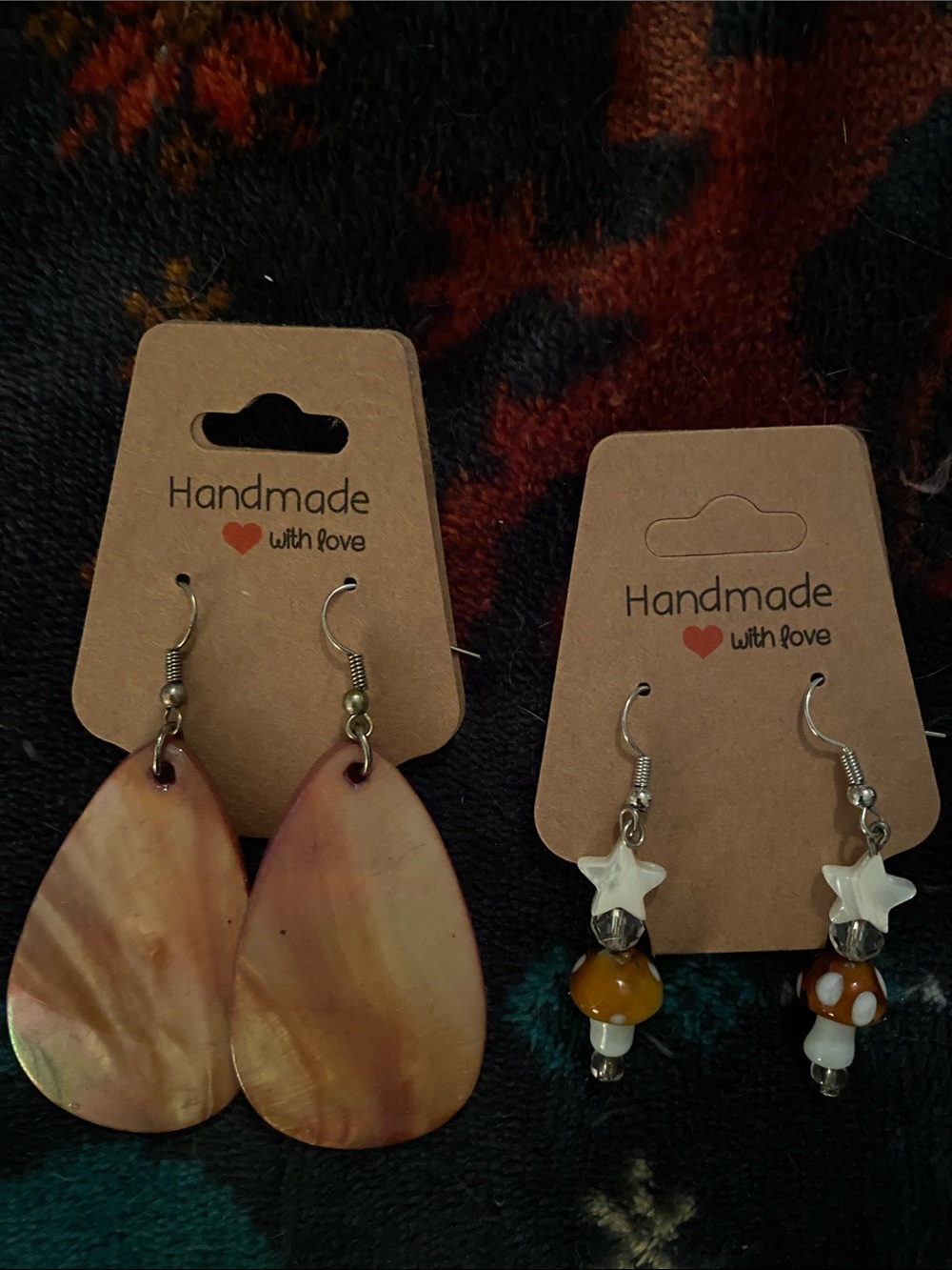 Handmade Pink Shell Teardrop & Amber Bead Earrings Set